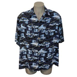Puritan Shirt Mens 3X Black Blue Hawaiian Button Front Floral Truck Short Sleeve
